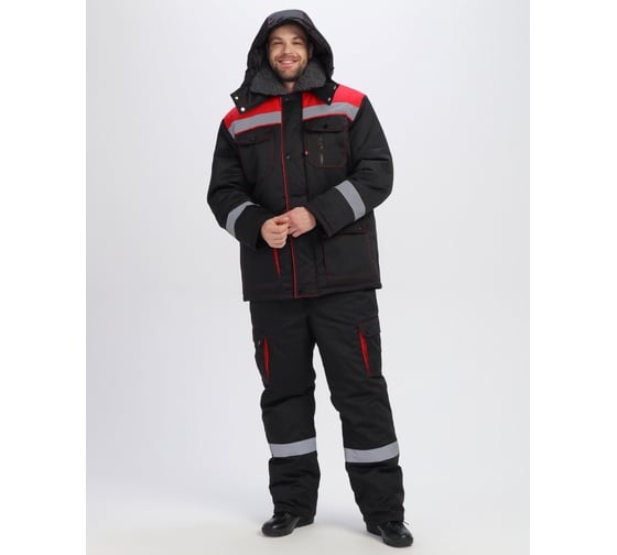 Изображение товара Зимний костюм с полукомбинезоном Факел Нейч-Премиум СОП К. (ткань смесовая, 240) черный/красный, 44-46; 170-176 87491225.001