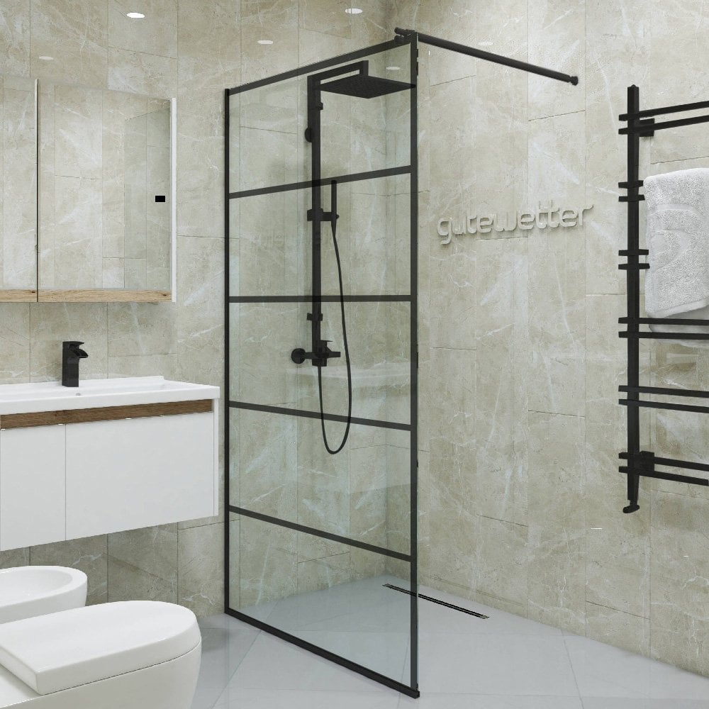 Изображение товара Душевая перегородка GuteWetter gwmpgl018ln 100x220 см, профиль черный матовый, стекло бесцветное закаленное 10 мм 4698031990405