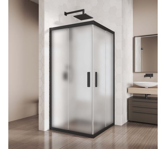 Изображение товара Душевой уголок GuteWetter gwmpkb019sc 115x115x200 см, профиль черный матовый, стекло матовое закаленное 6 мм 4698031926879