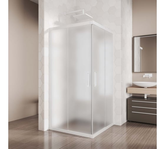 Изображение товара Душевой уголок GuteWetter gwmpkb019sc 85x85x200 см, профиль белый матовый, стекло матовое закаленное 6 мм 4698031637287