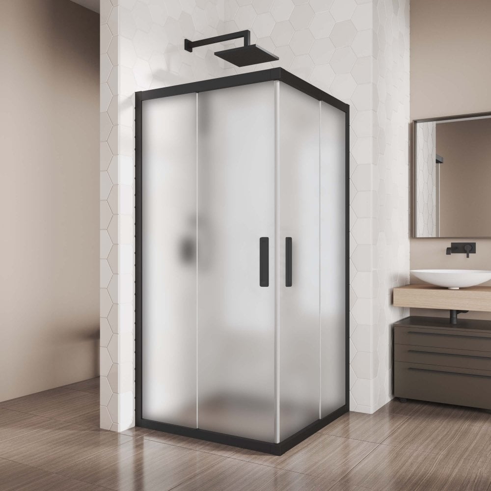Изображение товара Душевой уголок GuteWetter gwmpkb019sc 85x85x200 см, профиль черный матовый, стекло матовое закаленное 6 мм 4698031926817