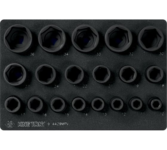 Изображение товара Набор торцевых головок ударных (19 шт; 1/2; 10-36 мм) KING TONY 9-4429MPV