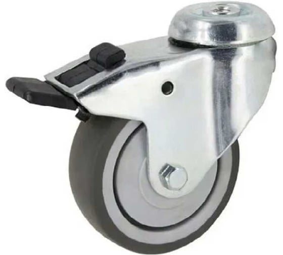 Изображение товара Поворотное колесо Brante 75 мм под штырь с торм. серая резина NF-0127 10495