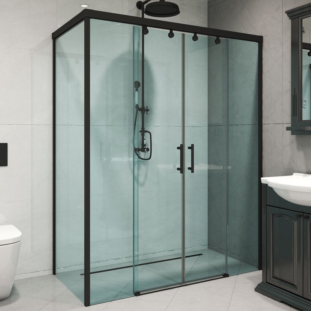 Изображение товара Душевой уголок GuteWetter 75x150x200 см с черным матовым профилем и закаленным стеклом