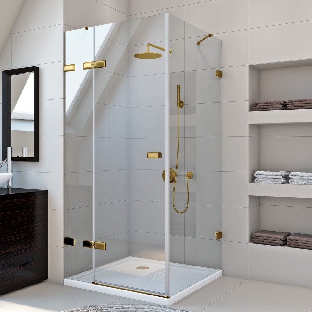 Душевой уголок GuteWetter gwmptrsq863-86 90x90x200 см, профиль золотой гальванический, стекло бесцветное закаленное 8/6 мм 4698032929282