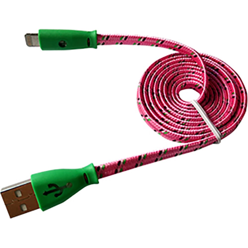 фото Кабель rexant usb светящиеся разъемы для iphone 5/6/7 моделей шнур шелк плоский1м розовый 18-4258