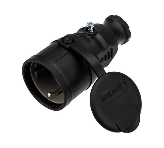 Изображение товара Переносная розетка REXANT влагозащищенная с крышкой, с/з, 16 А, IP44 каучук 111-004