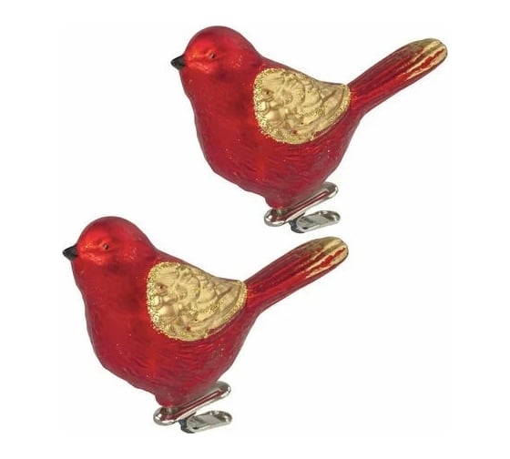 Изображение товара Украшения елочные Золотая сказка Птичка, набор 2 шт, пластик, пластик 11 см, цвет красный с золотыми крыльями 590893