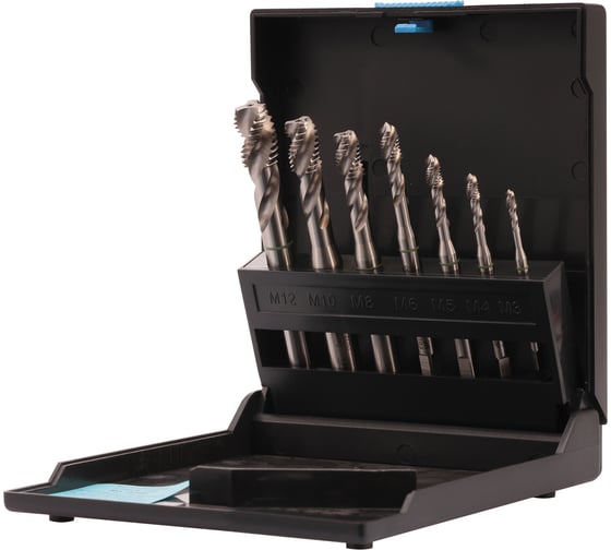 Изображение товара Набор спиральных машинных метчиков VOLKEL M3-M12 HSSE DIN371/376 (C/2,5P, R39) 7пр V47863