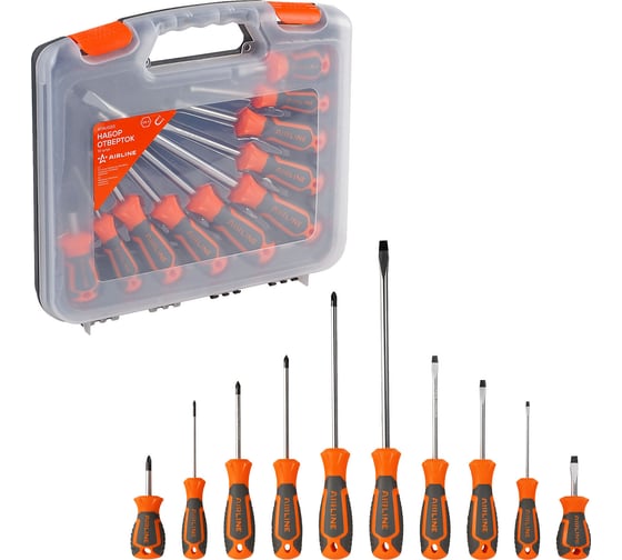 Изображение товара Набор отвёрток Airline SL3-SL8, PH0-PH2, пластиковый кейс, 10 предметов ATAU020