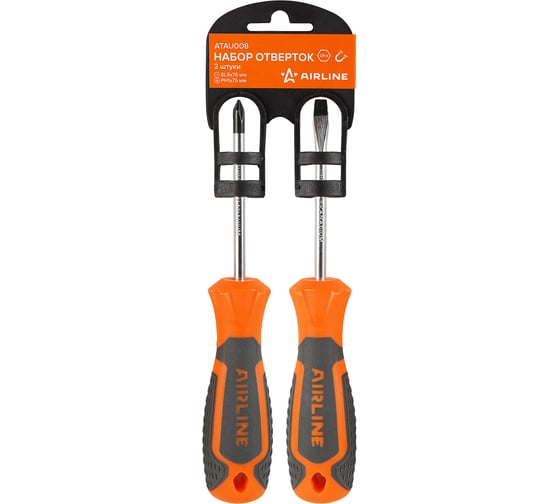 Изображение товара Набор отвёрток Airline SL5x75 мм, PH1x75 мм, пластиковый подвес, 2 предмета ATAU008