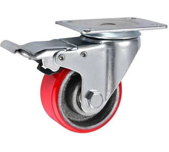 Изображение товара Колесо большегрузное полиуретановое поворотное с тормозом Medium 75 мм MFK-TORG 1044075 M