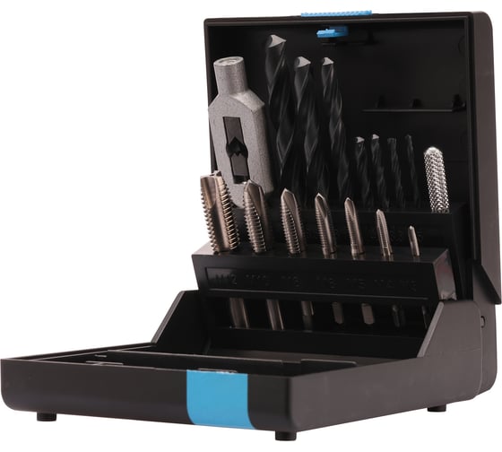 Изображение товара Набор метчиков однопроходных VOLKEL M3-M12 HSS-G DIN352 (+ вороток, сверла) 15пр V47601