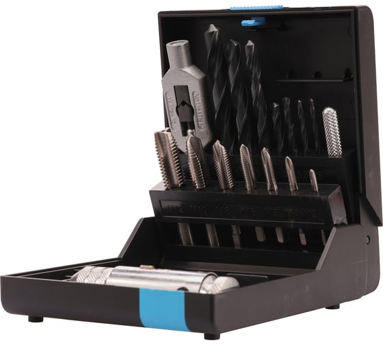 Изображение товара Набор метчиков однопроходных VOLKEL M3-M12 HSS-G DIN352 (+ вороток, сверла) 16пр V47605