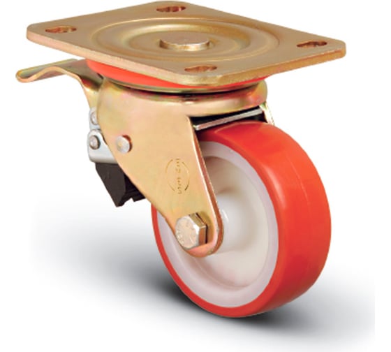 Изображение товара Колесо сверхмощное полиуретановое поворотное с тормозом 125 мм MFK-TORG ED01 ZBP 125 F