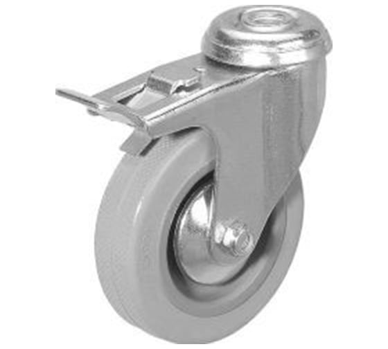 Изображение товара Колесо серая мягкая резина под болт с тормозом отверстие 10 мм SCHG93 75 мм MFK-TORG 5057075M