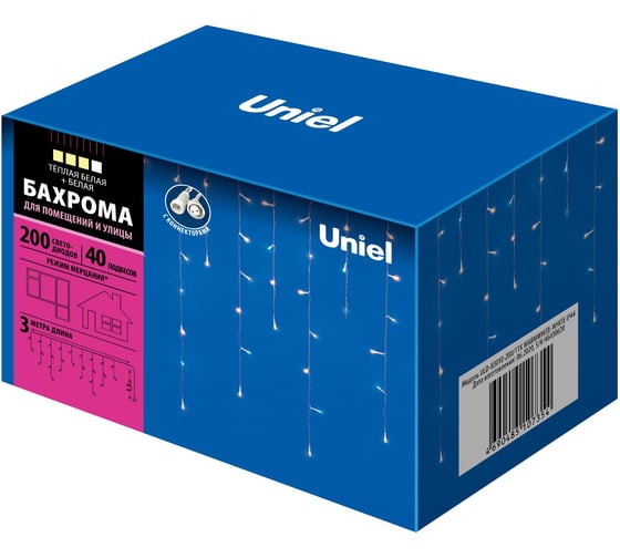 Изображение товара Светодиодная бахрома Uniel с эффектом мерцания, 3м. ULD-B3010-200/TTK WARM WHITE-WHITE IP44 UL-00003949