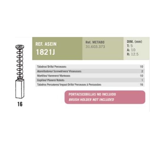 Изображение товара Комплект графитовых щеток Metabo OEM 316033730/as, комплект 2 шт Asein 1821J