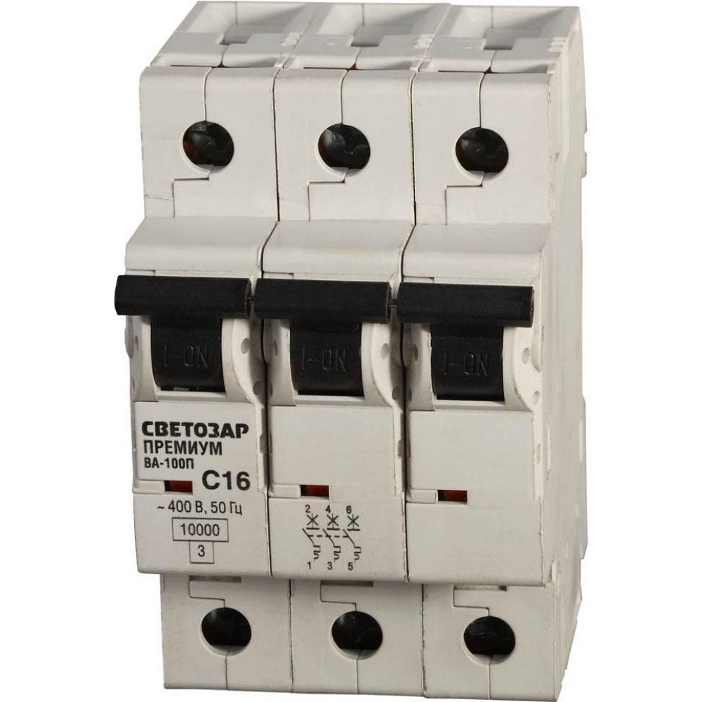 фото Автоматический выключатель светозар премиум 3-полюсный 10 a c отключающая способность 10 ка 400 в sv-49033-10-c