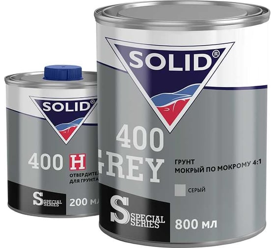 Изображение товара Грунт мокрый по мокрому SOLID 400 GREY 800+200 мл,  4+1, цвет серый, в комплекте с отвердителем 401.004174.1