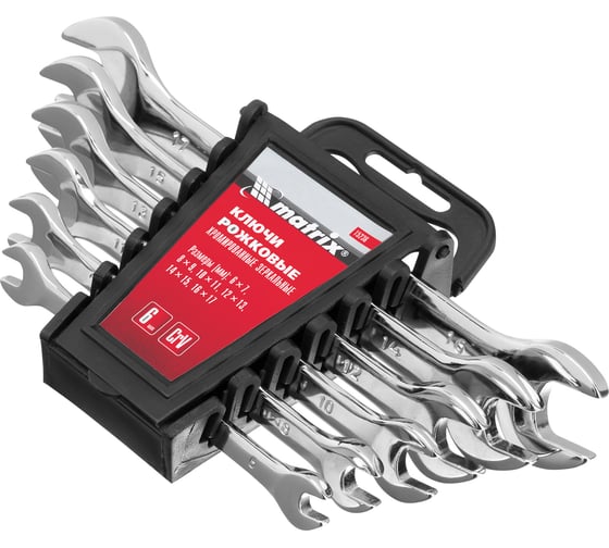 Изображение товара Набор рожковых ключей MATRIX 6-17 мм CrV Elliptical зеркальное хромирование Master 6 шт. 15236