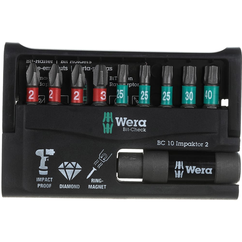Набор насадок и держателей WERA бита wera we 056320 hex4x25 мм хвостовик 1 4 вязкая твердость внешний шестигранник