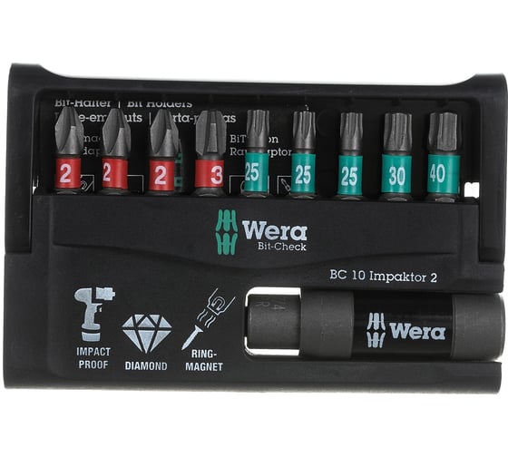 Изображение товара Набор насадок и держателей Wera Импактор 8751/67 -9/IMP DC 25 мм BITS WE-057682