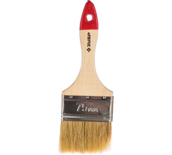 Изображение товара Плоская кисть Зубр Универсал Стандарт натуральная щетина деревянная ручка 75 мм 4-01001-075