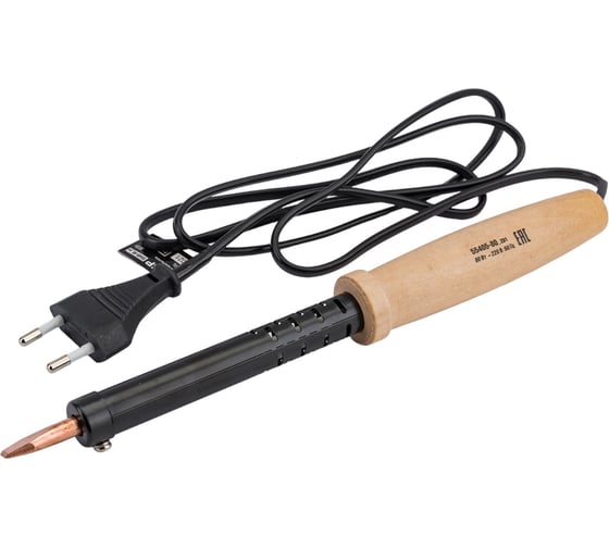 Изображение товара Электропаяльник Зубр Мастер с деревянной рукояткой и долговечным жалом форма клин 80 Вт 55405-80_z01