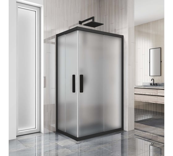 Изображение товара Душевой уголок GuteWetter gwmpkb019rc 115x90x200 см, профиль черный матовый, стекло матовое закаленное 6 мм 4698032707002