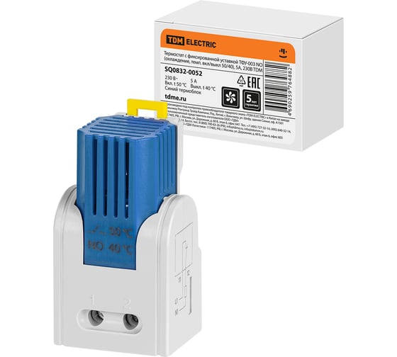 Изображение товара Термостат с фиксированной уставкой TDM ELECTRIC ТФУ-003 NО (охлаждение, темп. вкл/выкл 50/40), 5 А, 230 В SQ0832-0052