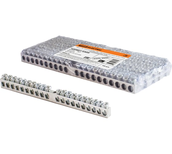 Изображение товара Шина нулевая "N" 6х9мм 20/1 TDM ELECTRIC, 20 групп/крепеж по центру, никелированная SQ0801-0309