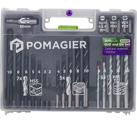 Изображение товара Набор бит и сверл с расходниками в пластиковом кейсе (300 предметов) POMAGIER POM-423090(57815)