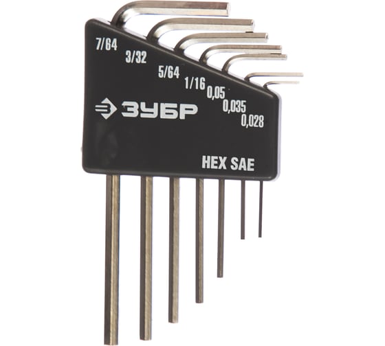 Изображение товара Набор ключей имбусовых Зубр "Эксперт" Мини для точных работ Cr-V HEX SAE 0,028" 0,035" 0,05" 1/16" 5/64" 3/32" 7/64" 7 шт. 27475-H7