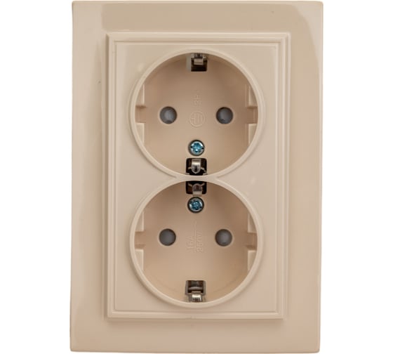 Изображение товара Розетка EKF Минск СП 2-местная, с заземлением, с защитной шторкой, 16А, бежевый ERR16-128-200