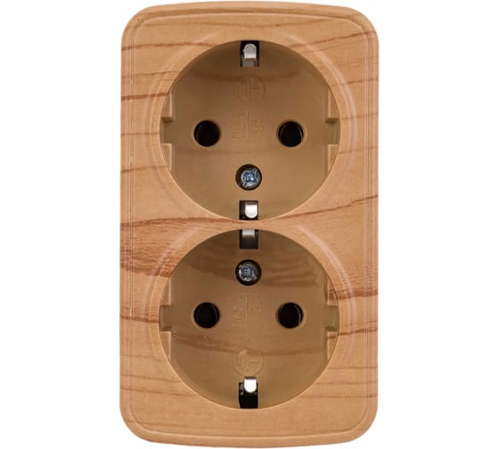 Изображение товара 2-местная розетка EKF Минск ОП 16А с заземлением, светлое дерево EGR16-128-30