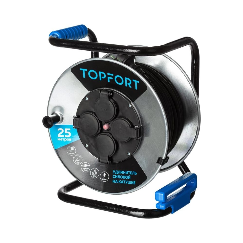 Изображение товара Удлинитель Topfort КГ 3x2.5 кв.мм. 25м 16А с 4 гнездами IP44