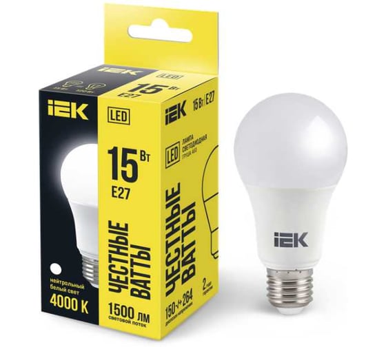Изображение товара Лампа IEK LED A60 шар 15 Вт 230 В 4000К E27 LLE-A60-15-230-40-E27