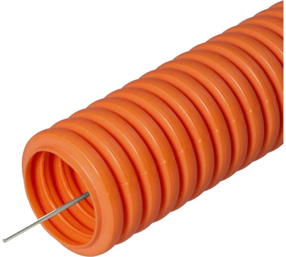 Изображение товара Гофрированная труба Промрукав ПНД тяжёлая 750 Н безгалогенная HF оранжевая с зондом д40 15 м PR02.0211