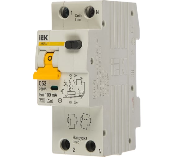 Изображение товара Автоматический выключатель дифференциального тока IEK АВДТ-32 1п+N C63 100мА 9880819