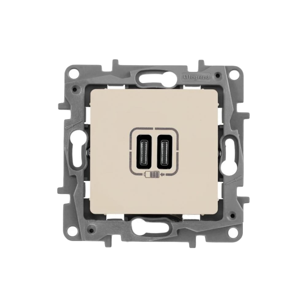 Изображение товара Зарядное устройство Legrand Etika с двумя USB-C портами, белое, IP40