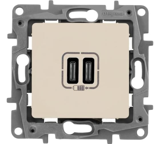 Изображение товара Зарядное устройство Legrand Etika с двумя USB-разъемами тип C-тип C 240 В/5 В 3000 мА слоновая кость 672335