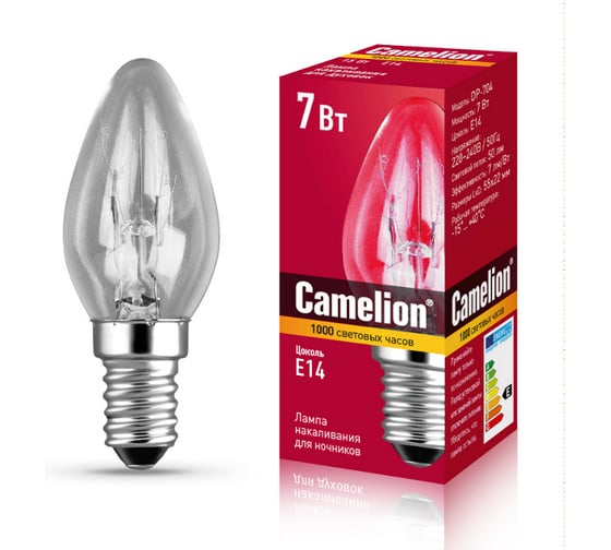 Изображение товара Электрическая лампа накаливания для ночников Camelion 7/P/CL/E14 прозрачная 220V 7W Е14 13912