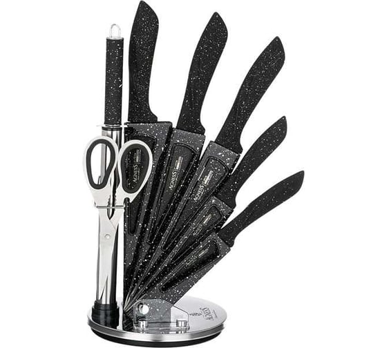 Изображение товара Набор ножей Agness с ножницами и мусатом на пластиковой подставке, 8 предметов 911-622