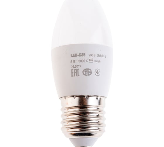 Изображение товара Лампа IEK LED C35 свеча 5 Вт 230 В 3000К E27 LLE-C35-5-230-30-E27