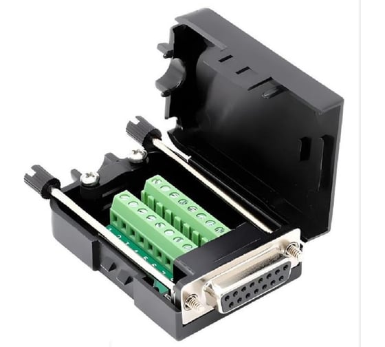 Изображение товара Разъем db15 Доступная Автоматика с пластиковым кожухом и клеммной колодкой (порт мама) DB15_F