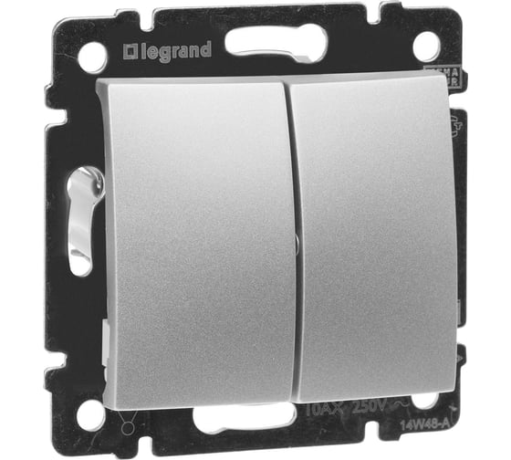 Изображение товара Выключатель Legrand двухклавишный Legrand Valena 10А 250В схема 5 безвинтовые зажимы алюминий 770105