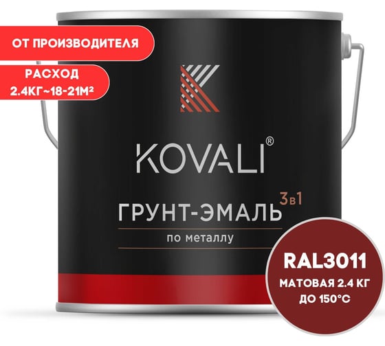 Изображение товара Грунт-эмаль KOVALI 3 в 1 матовая коричнево-красная RAL 3011 2,4кг kov3.2.5C3011