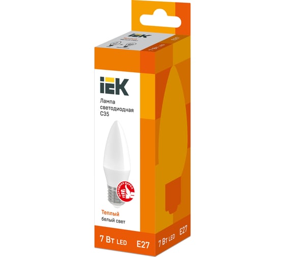 Изображение товара Лампа IEK LED C35 свеча 7 Вт 230 В 3000К E27 LLE-C35-7-230-30-E27