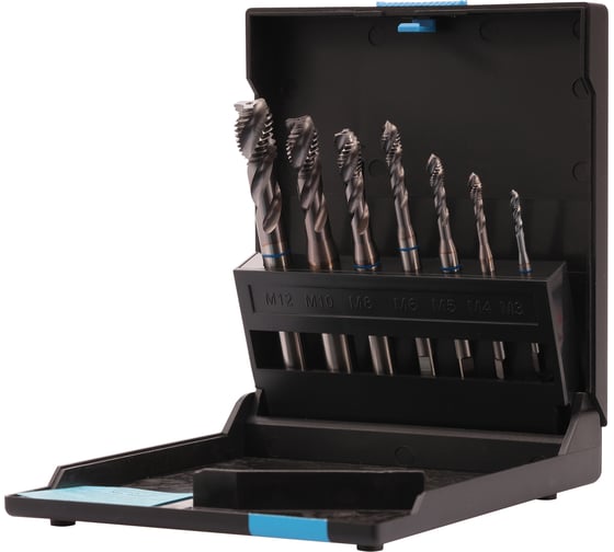 Изображение товара Набор метчиков машинных VOLKEL спиральных M3-M12 HSSE-TiCN DIN371/376 (C/2-3P, R39) 7пр V47869
